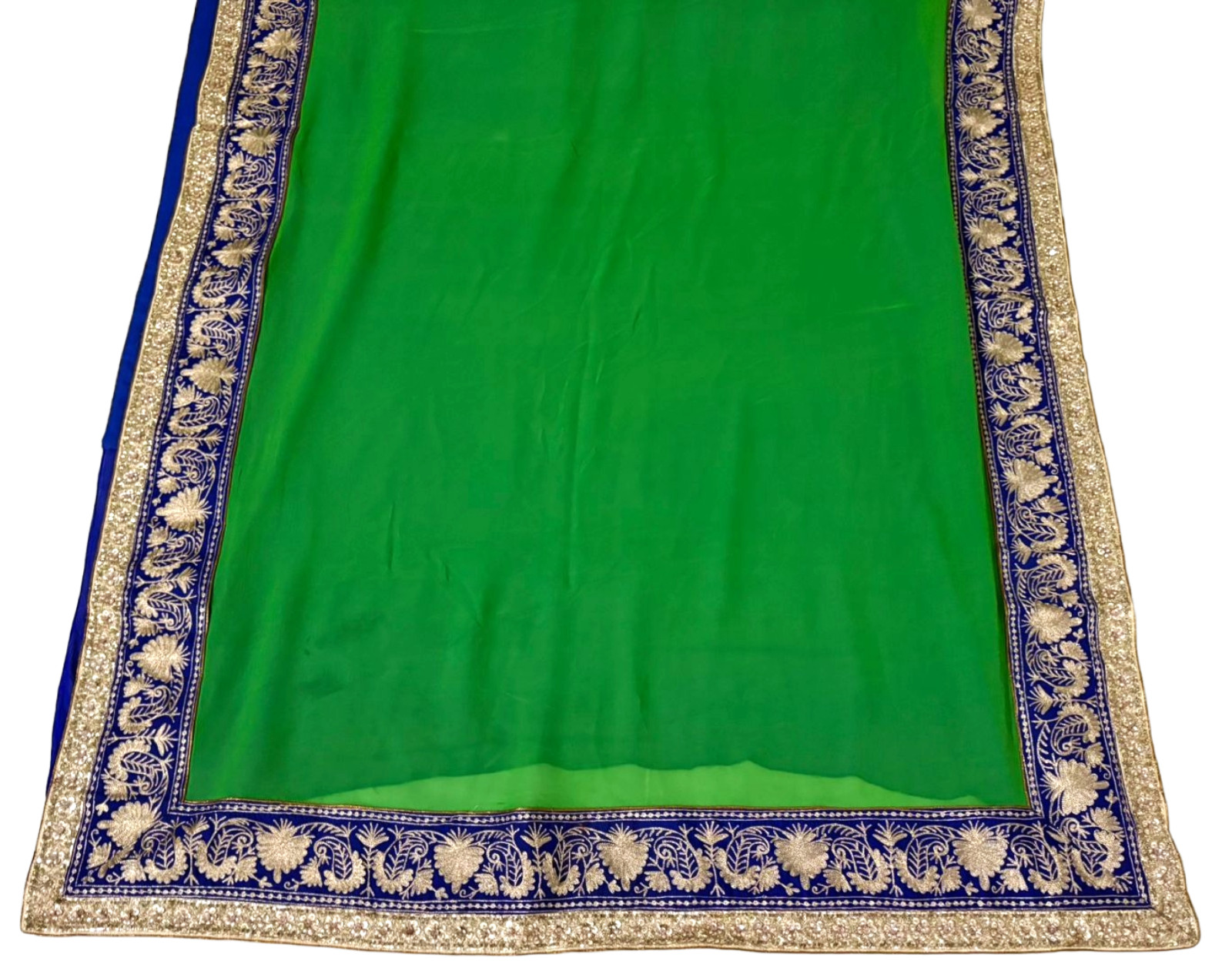 Green Georgette Saree Indian Women Wrap Embroidered Used Vintage Sari Fabric 5YD
