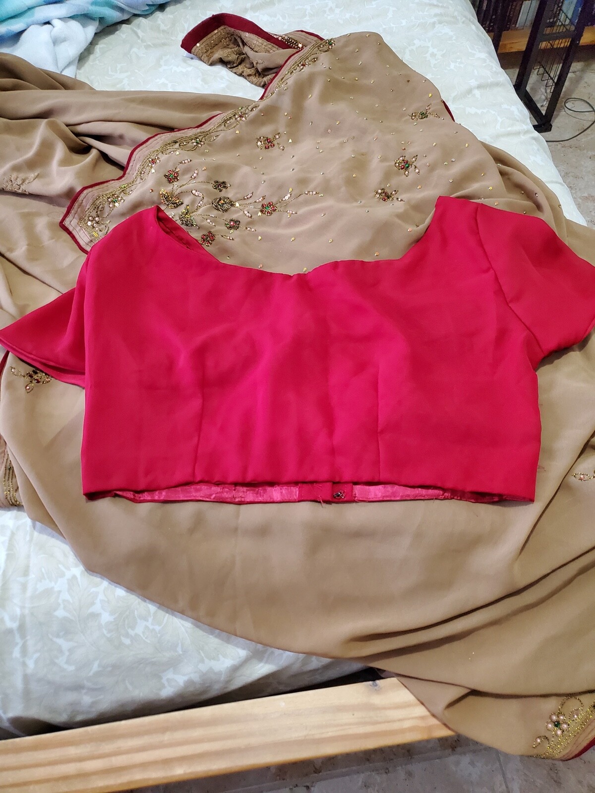 Saddle / Tan Georgette Saree Sequence Work & Blouse Ethnic Partywear Sari Wear