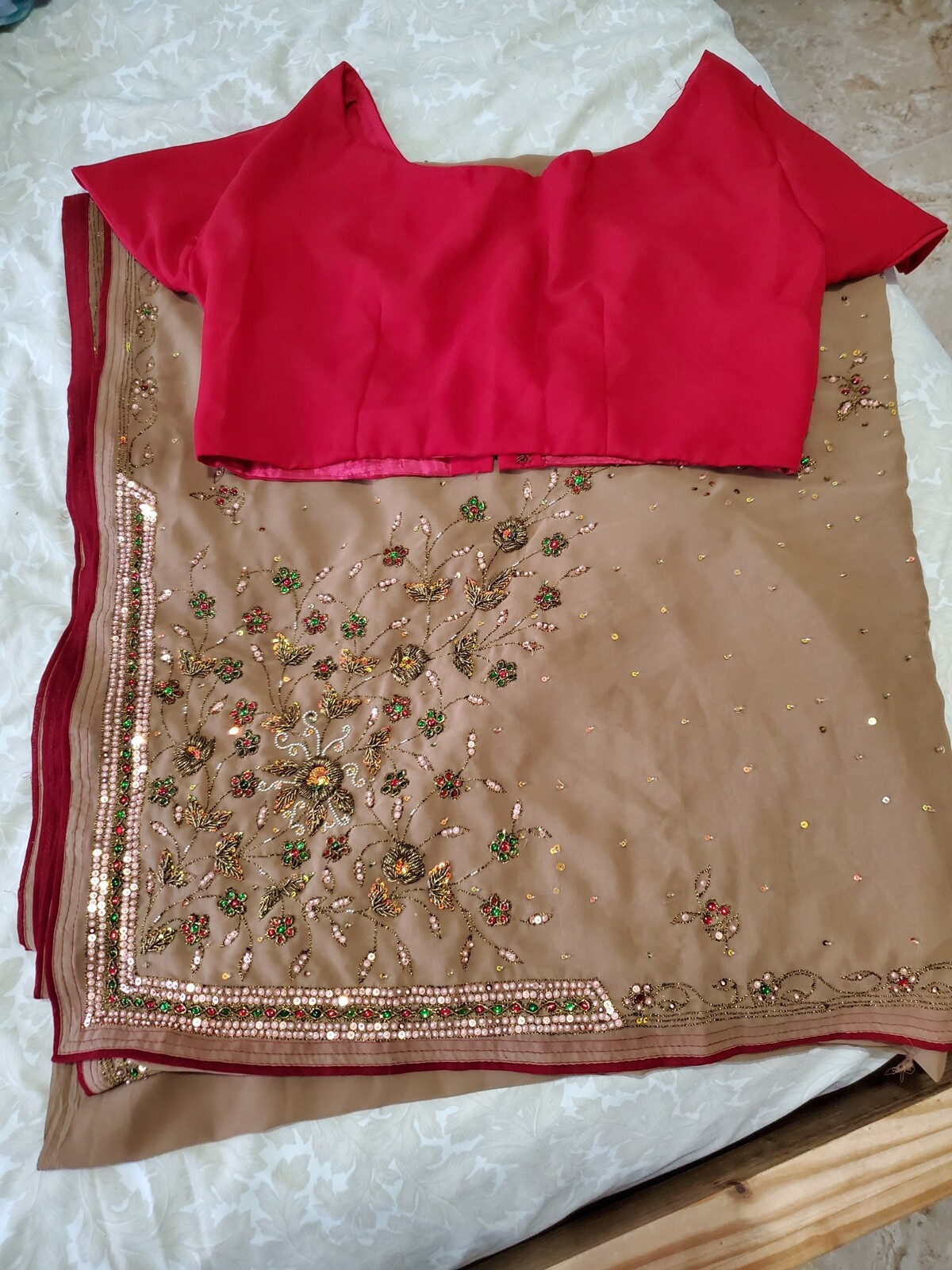 Saddle / Tan Georgette Saree Sequence Work & Blouse Ethnic Partywear Sari Wear