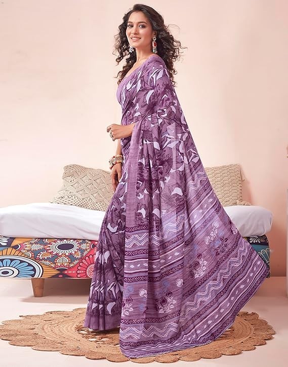 Women’s Floral Printed Georgette Saree with Unstitched Blouse Piece