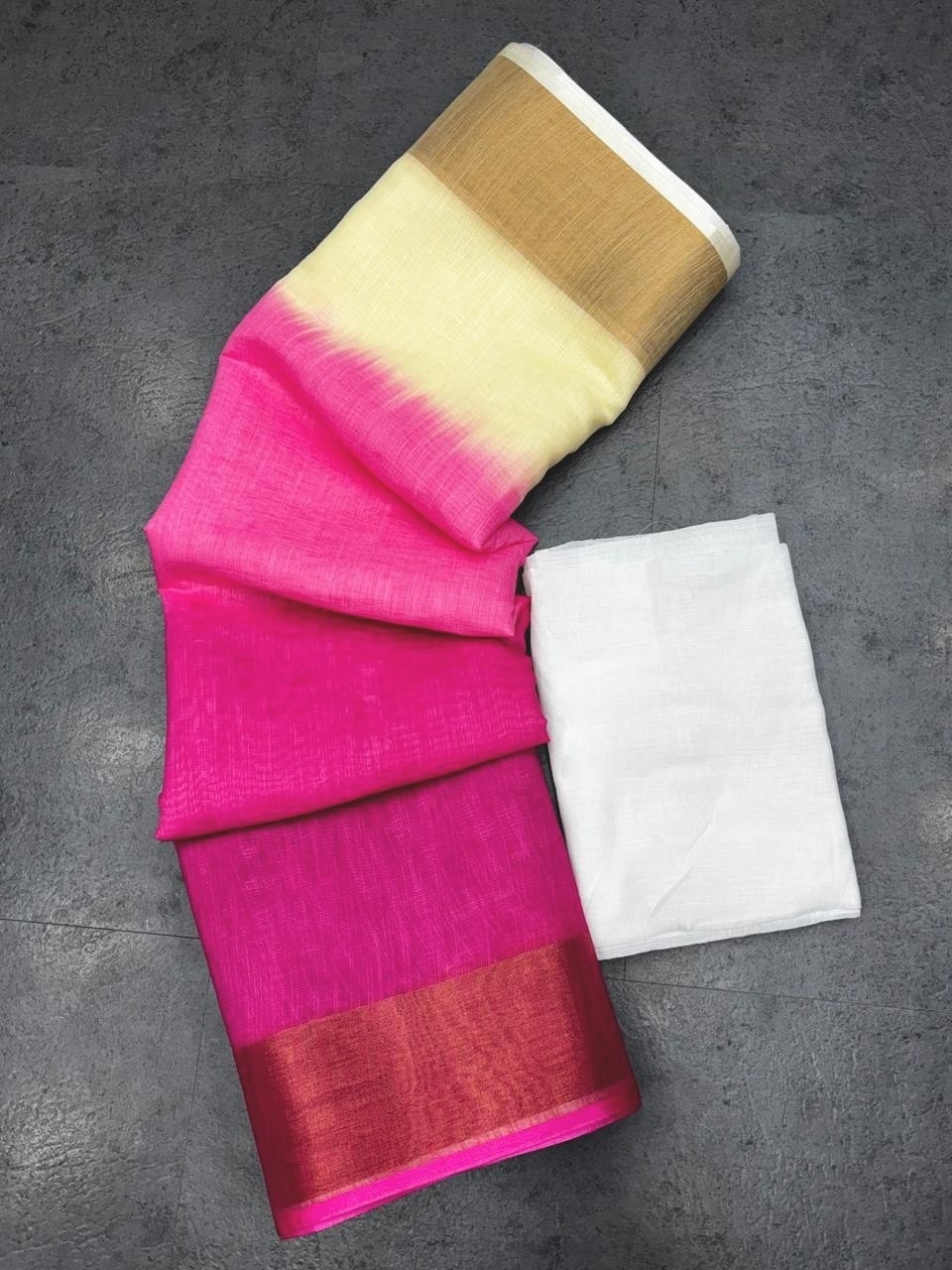 Pink Designer Linen Saree Jari Border Traditional Indian Party Wear Sari Blouse