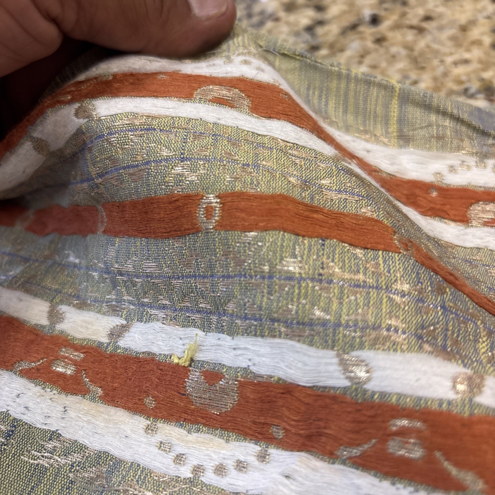 Banarasi Katan Silk Sari Material Fabric Woven 35” X 103” Green Blue Orange Gold