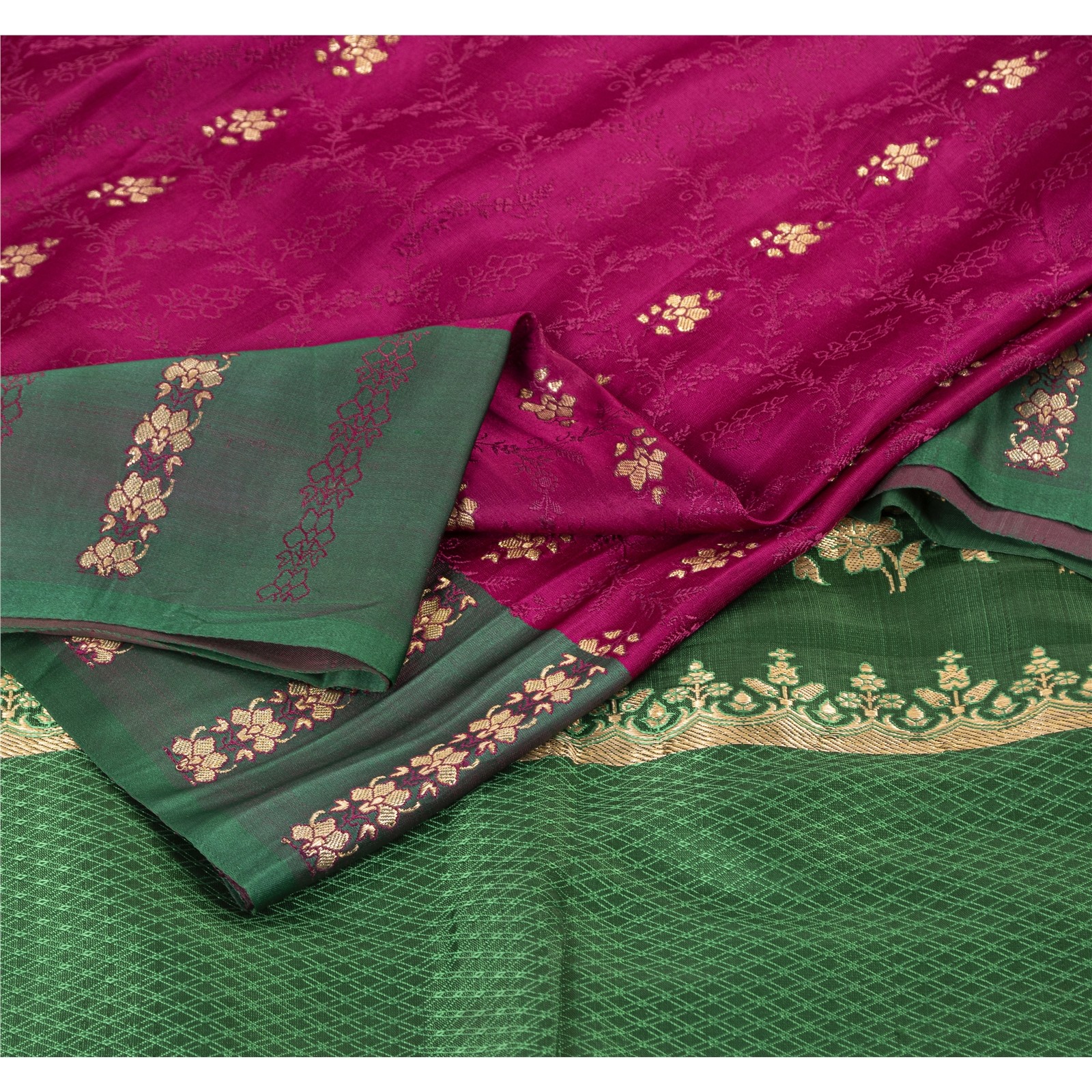 Sanskriti Vintage Purple Pure Satin Sarees Banarasi Brocade Zari Hand Woven 5+YD