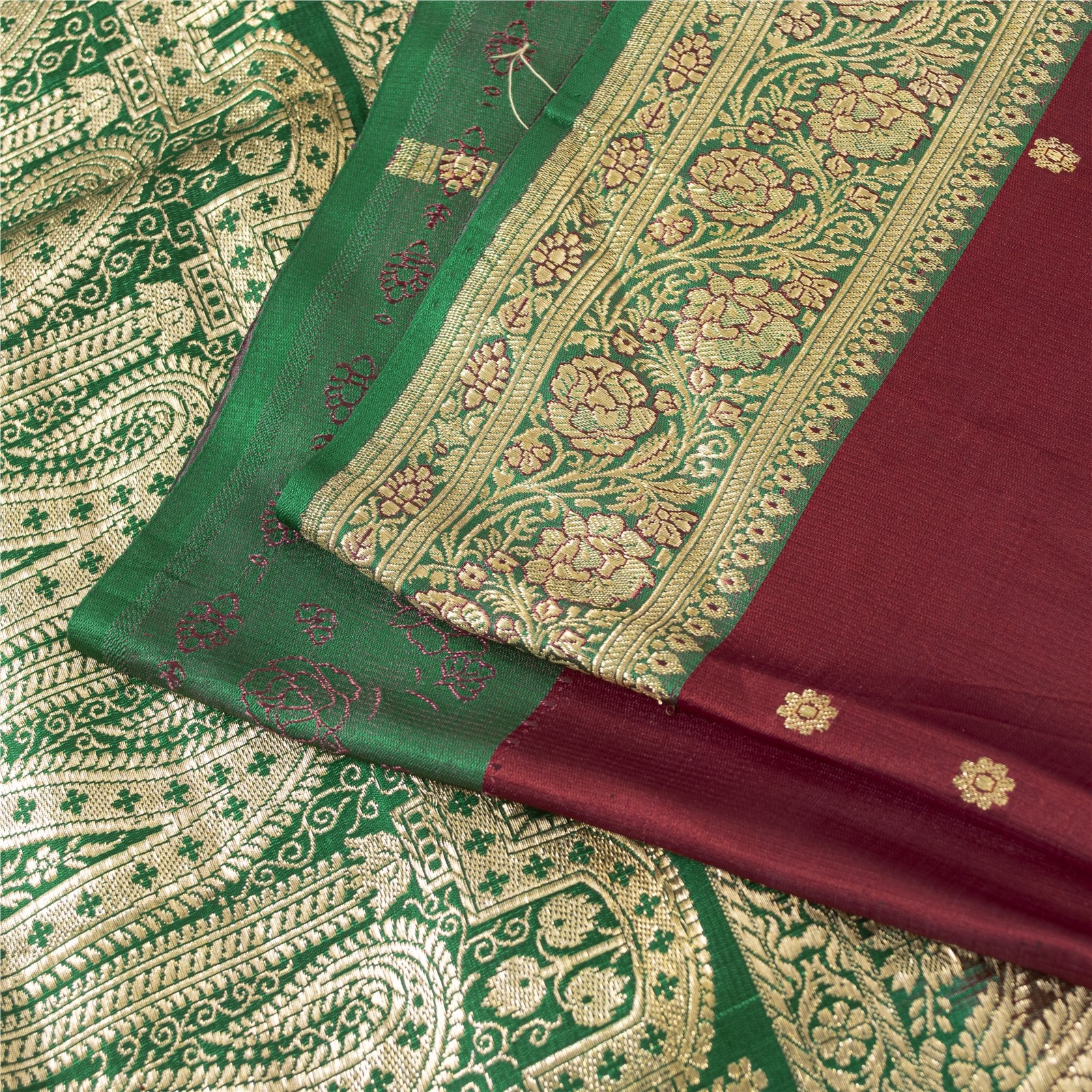 Sanskriti Vintage Red Sarees Pure Silk Zari Woven Brocade Banarasi 5+Yd Sari