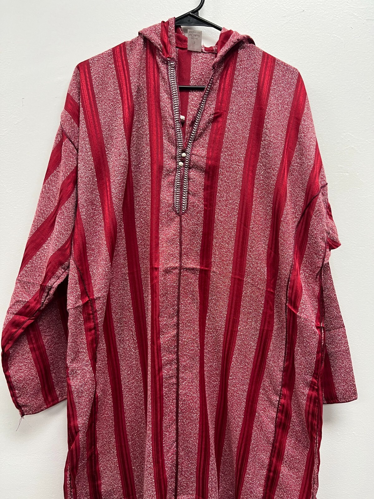 Men’s Moroccan Djellaba Hooded Thobe Handmade Arab Dishdasha Red/Silver