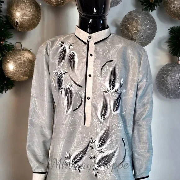 Monochromatic Hand-Painted Barong Tagalog | Jusi Organza Filipino Formal Wear