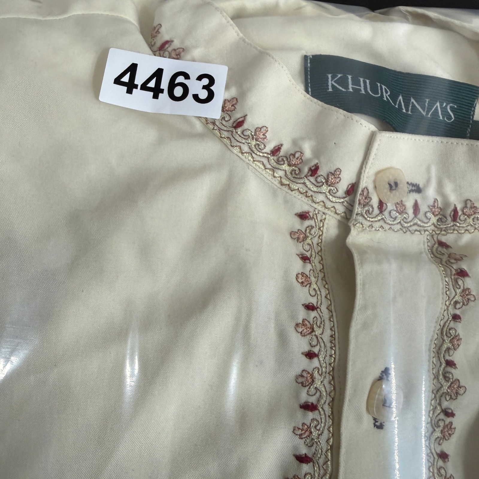 Khurana’s Men’s Cream Embroidered Kurta Pajama Size 38 Medium