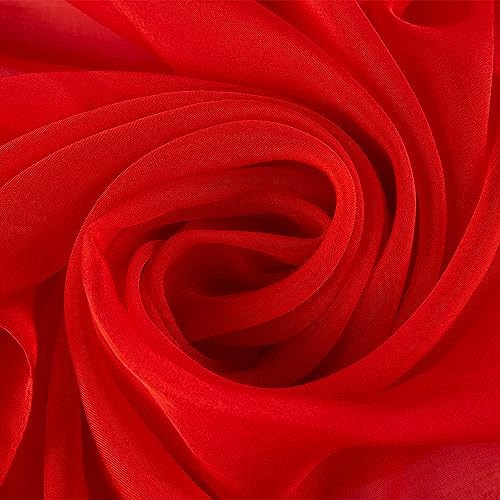 JWSilk Long Silk Chiffon Scarf Solid Color Red 1