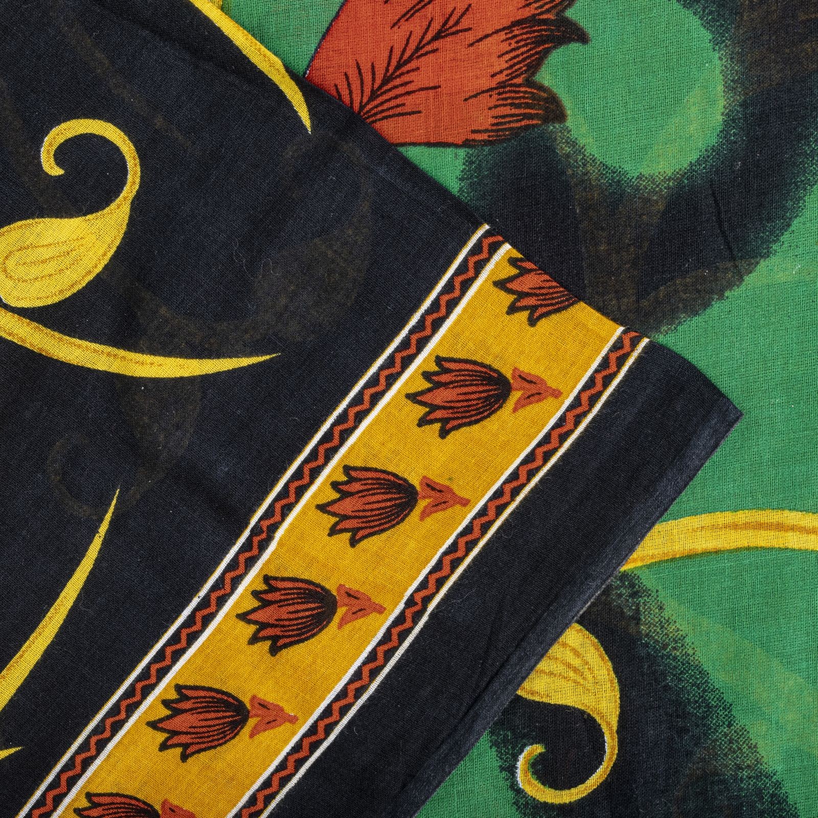 Sanskriti Vintage Saree Black-Green Pure Cotton Digital Printed Sari 5+Yd Fabric