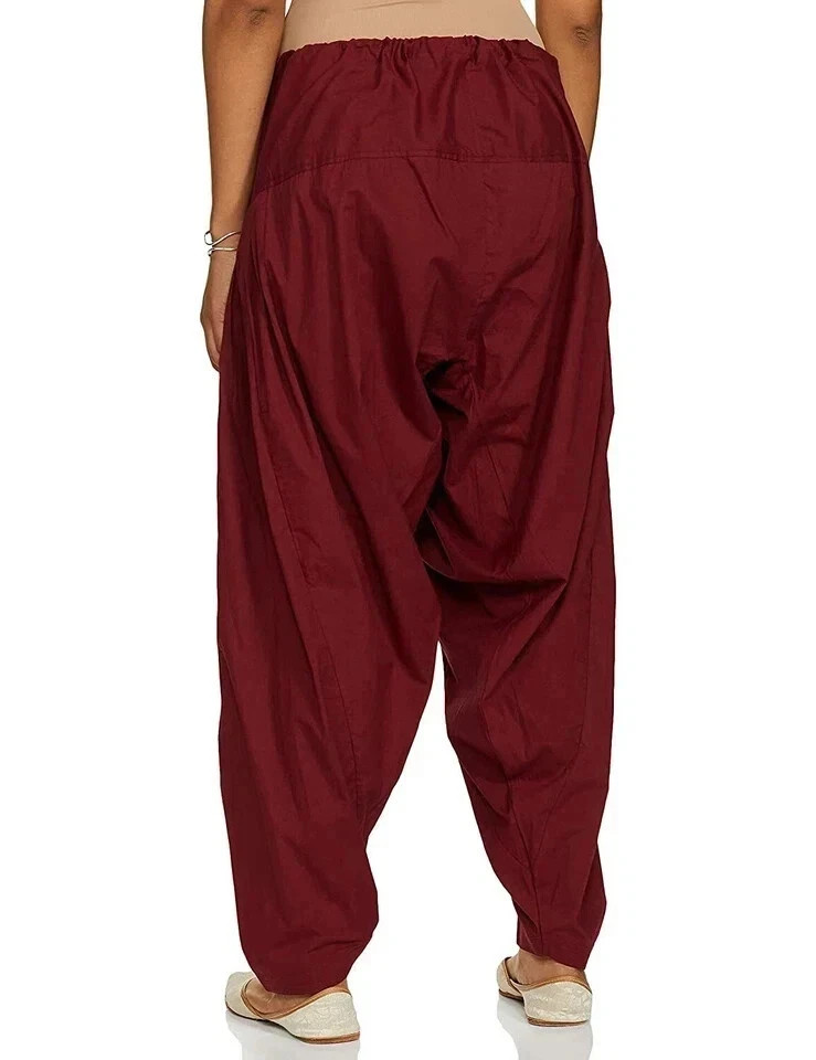 Cotton Women Patiala Salwar Regular Fit Salwar Pants Regular Maroon Free Size