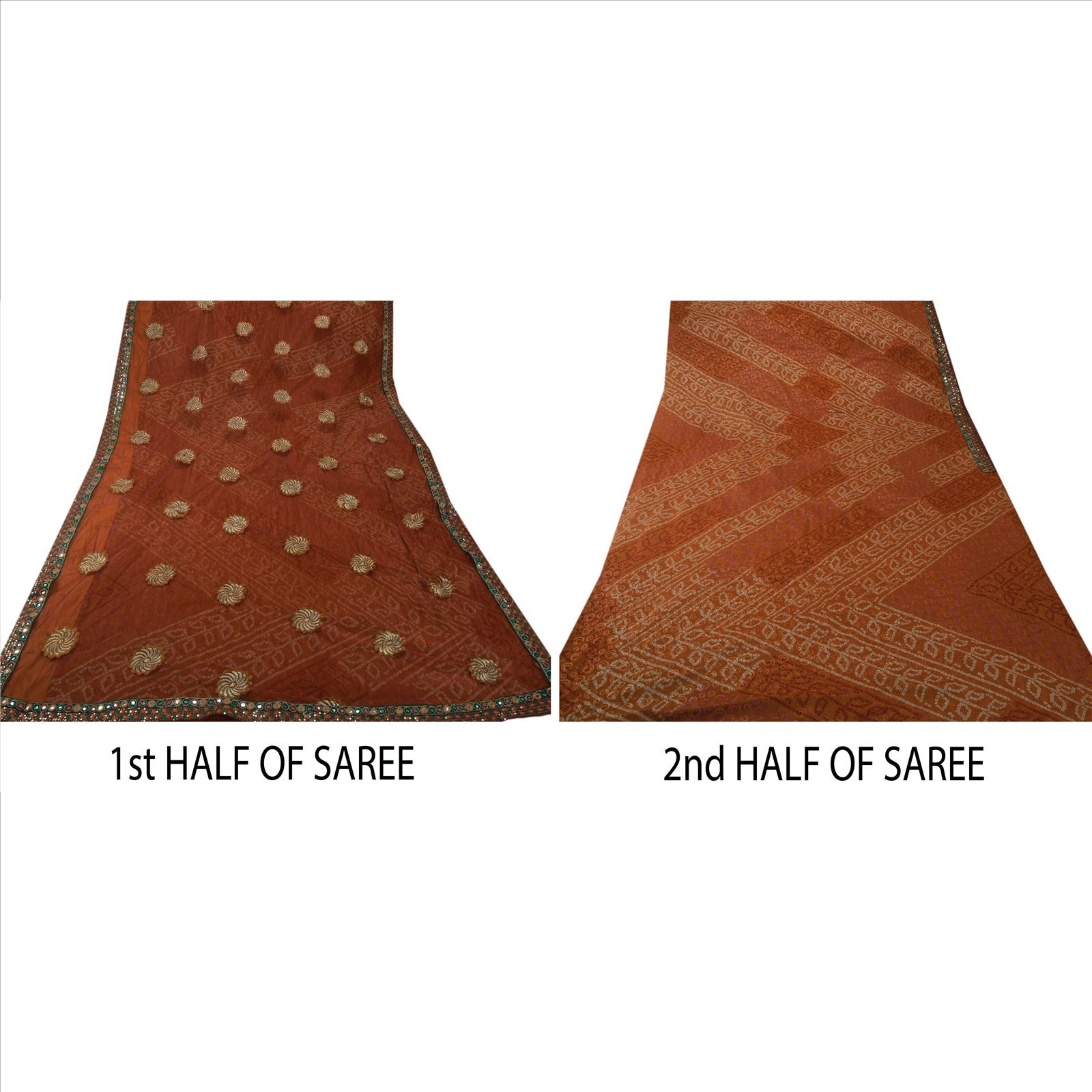 Sanskriti Vintage Indian Sari Net Mesh Embroidered Craft Fabric Bandhnai Sarees