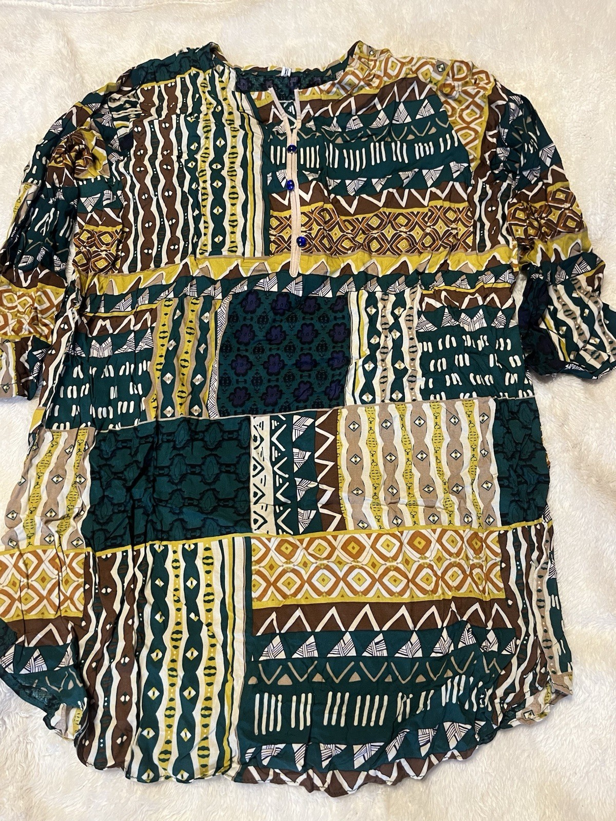 NEW Dark Green and Yellow printed Pakistani Desi Kameez Eid Gathering