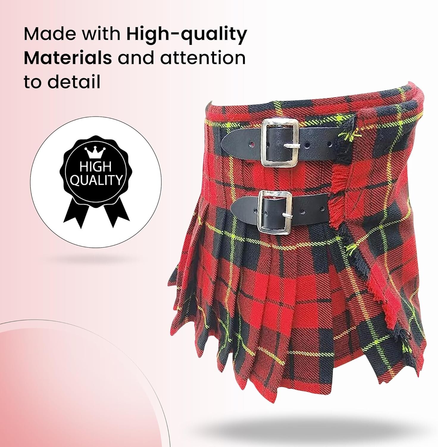 Clan Wallace Red Tartan Kilt for Kids, 100% Acrylic Tartan Kilt of Childrens