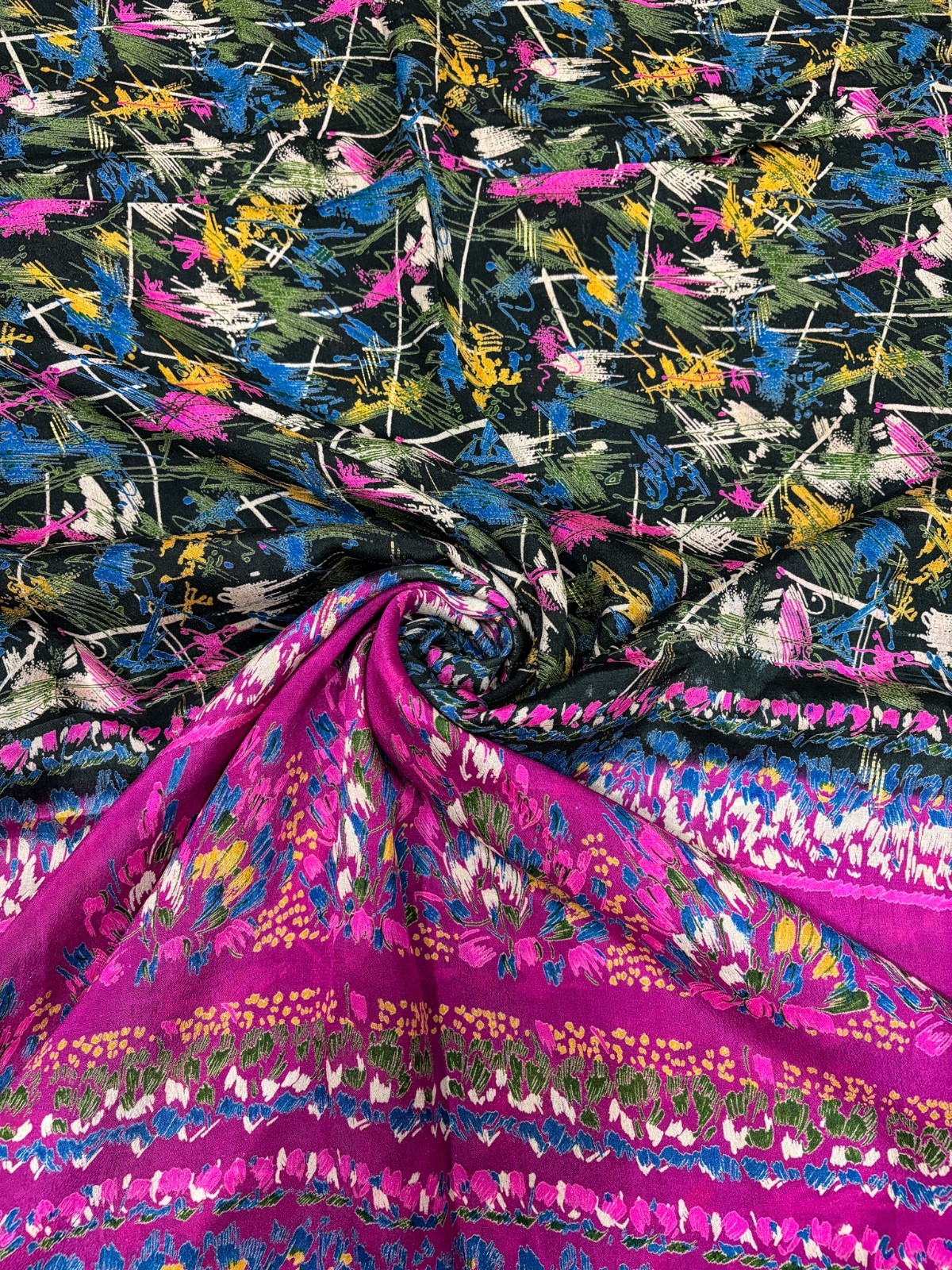 Vintage Chiffon Silk Saree, Lightweight Fabric for DIY & Sewing CS1093