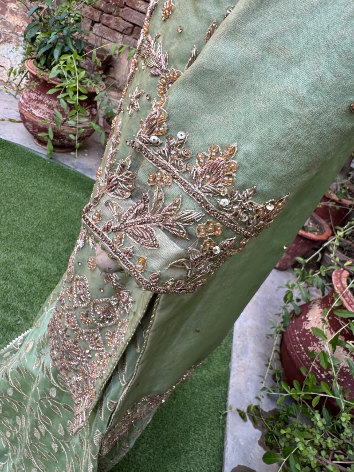 Pakistani Pista Green heavy jewel work Organza 3pcs Sharara Dress,M