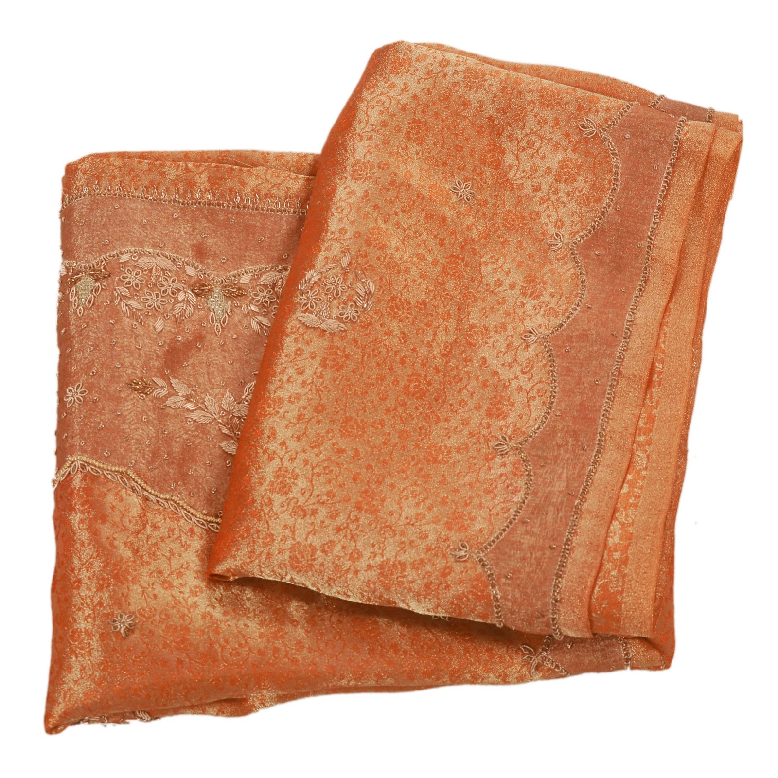 Sanskriti Vintage Orange Sarees Tissue Hand Embroidered Woven Craft Fabric Sari
