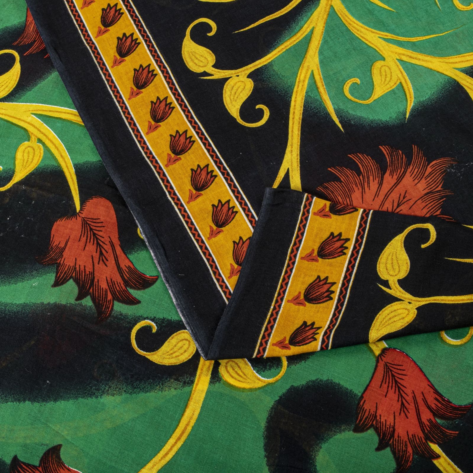 Sanskriti Vintage Saree Black-Green Pure Cotton Digital Printed Sari 5+Yd Fabric