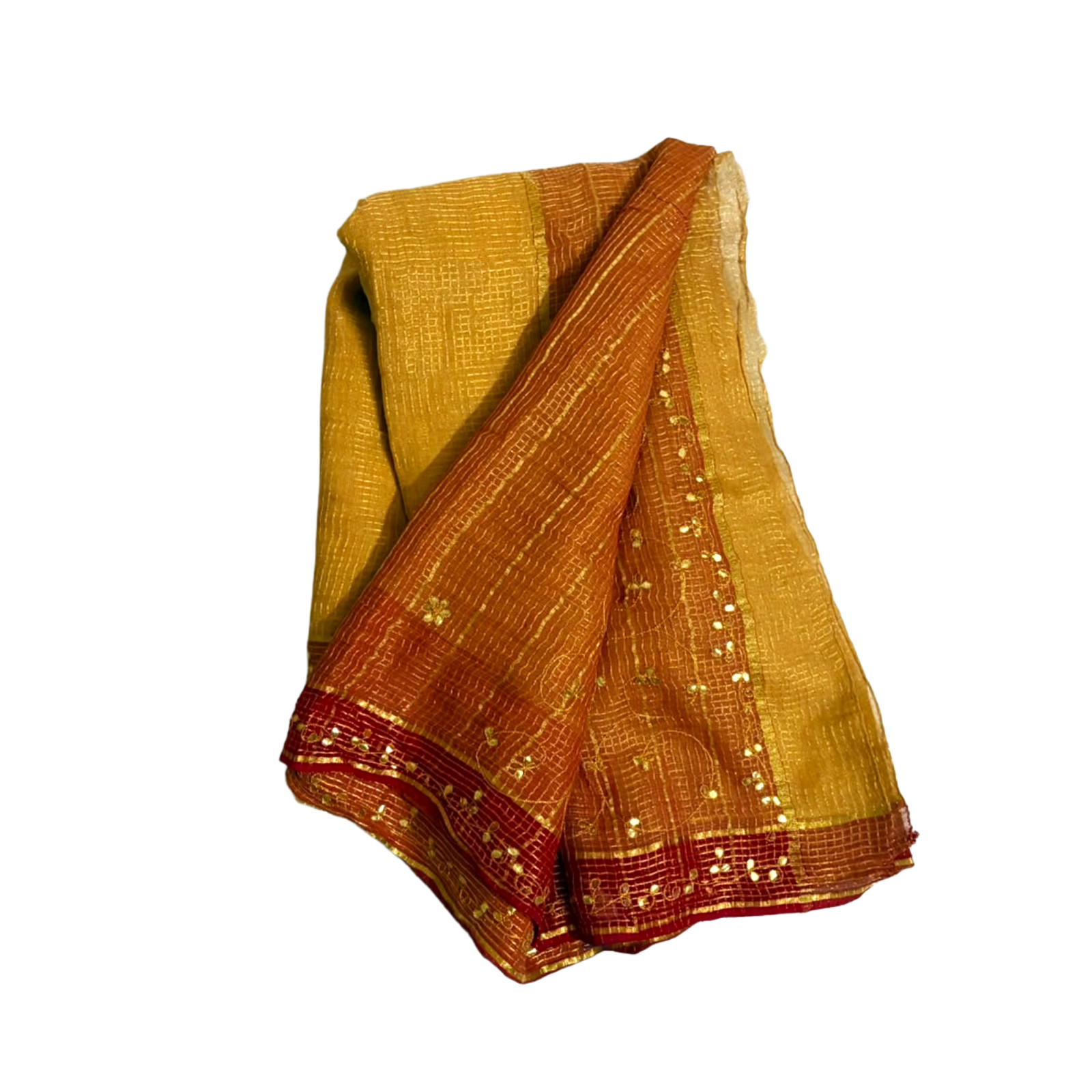 Cotton Saree Women Wrap Dress Indian Traditional Embroidered Sewing Yellow Sari