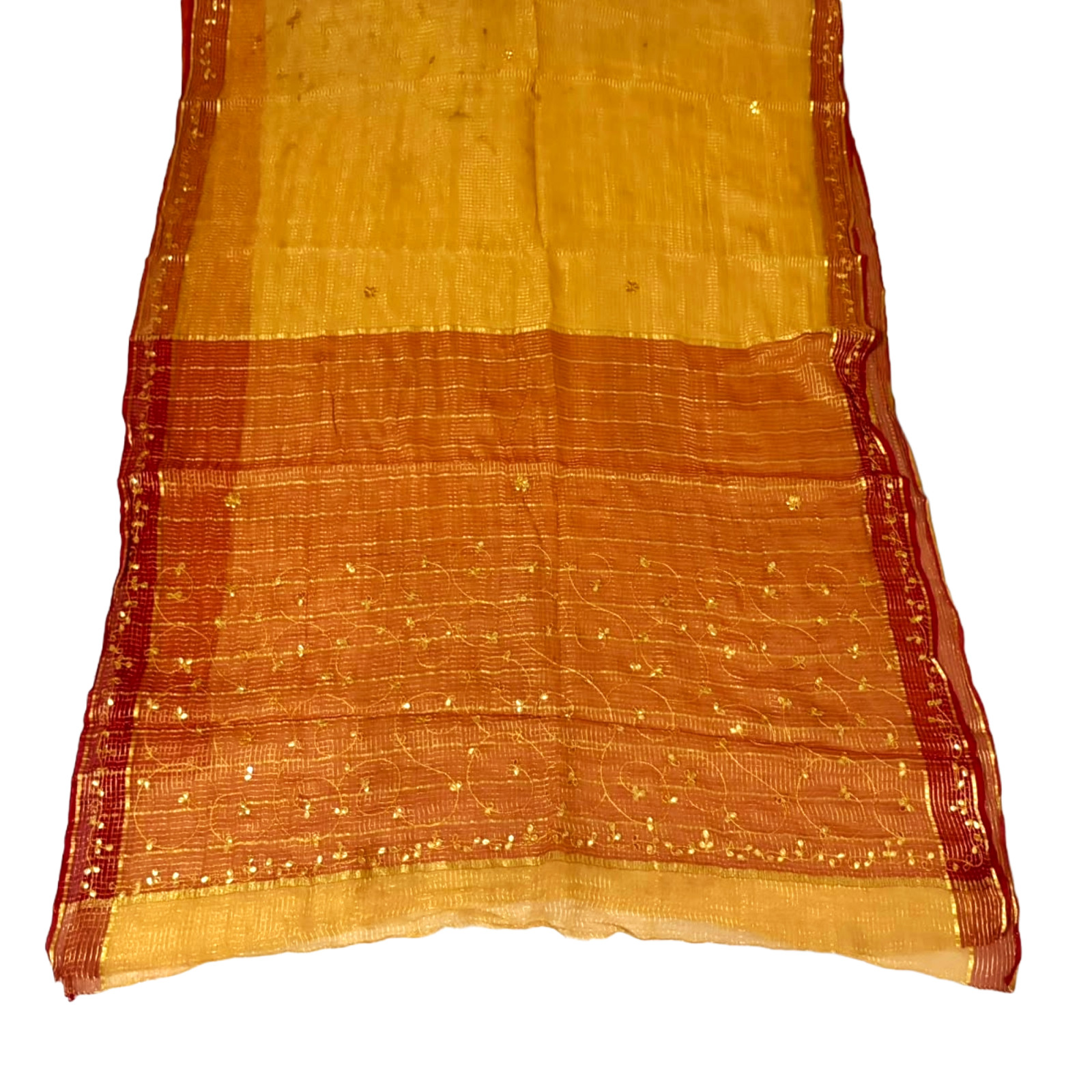 Cotton Saree Women Wrap Dress Indian Traditional Embroidered Sewing Yellow Sari