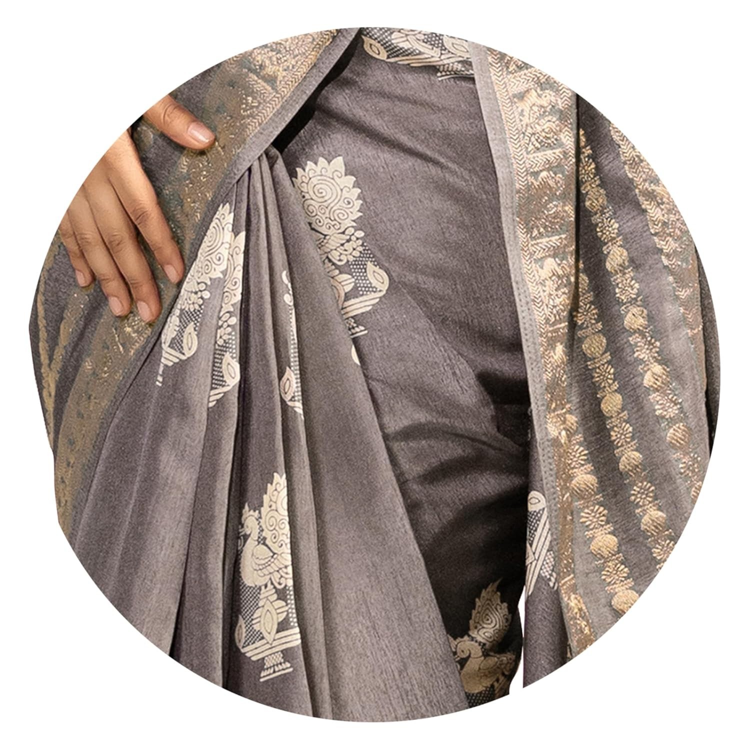 Women’s Cotton Silk Peacock Printed Saree with Blouse Piece