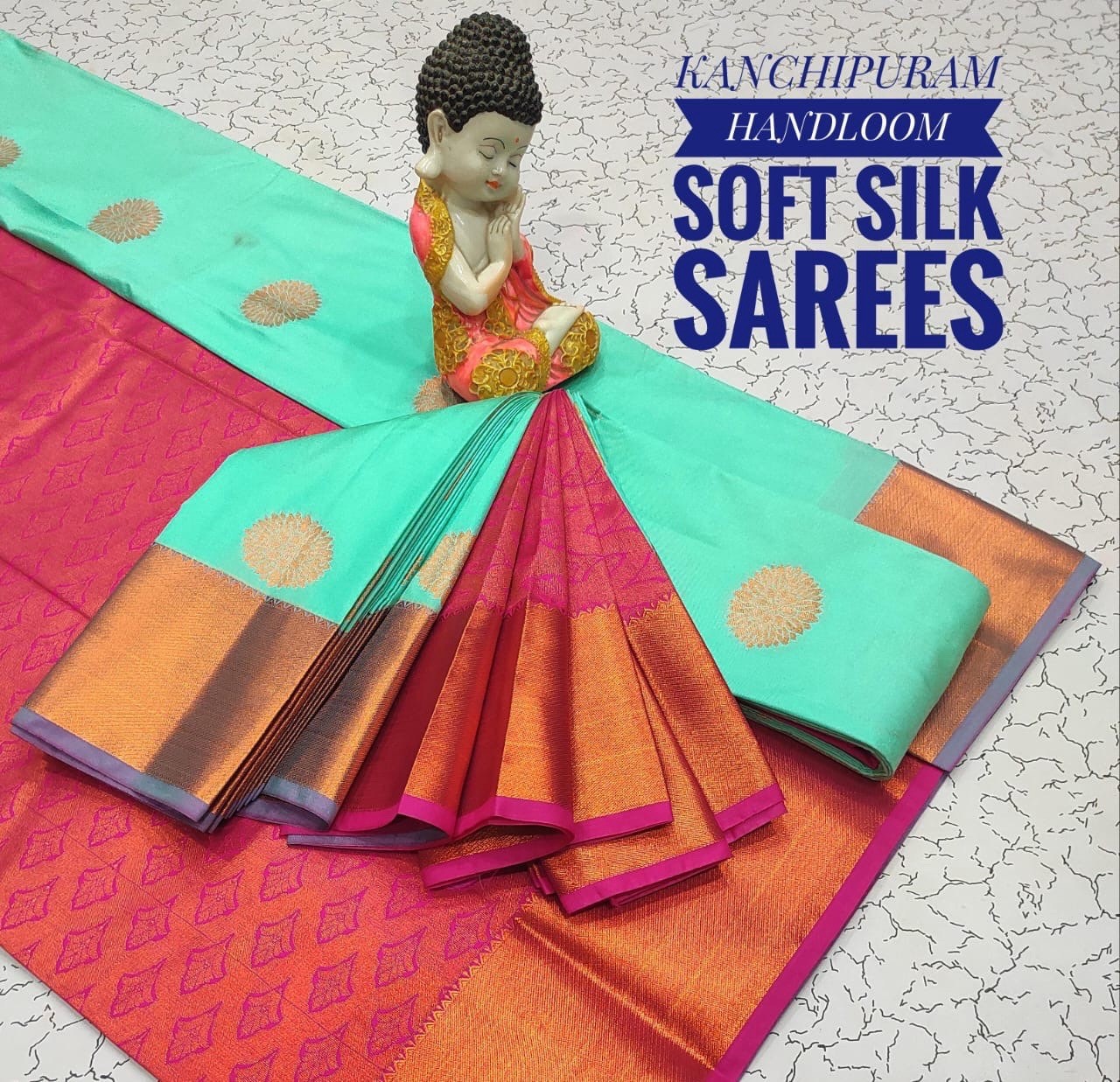 Kanchipuram Handloom Soft Silk Saree for Women Pink Green Blue Gold Red