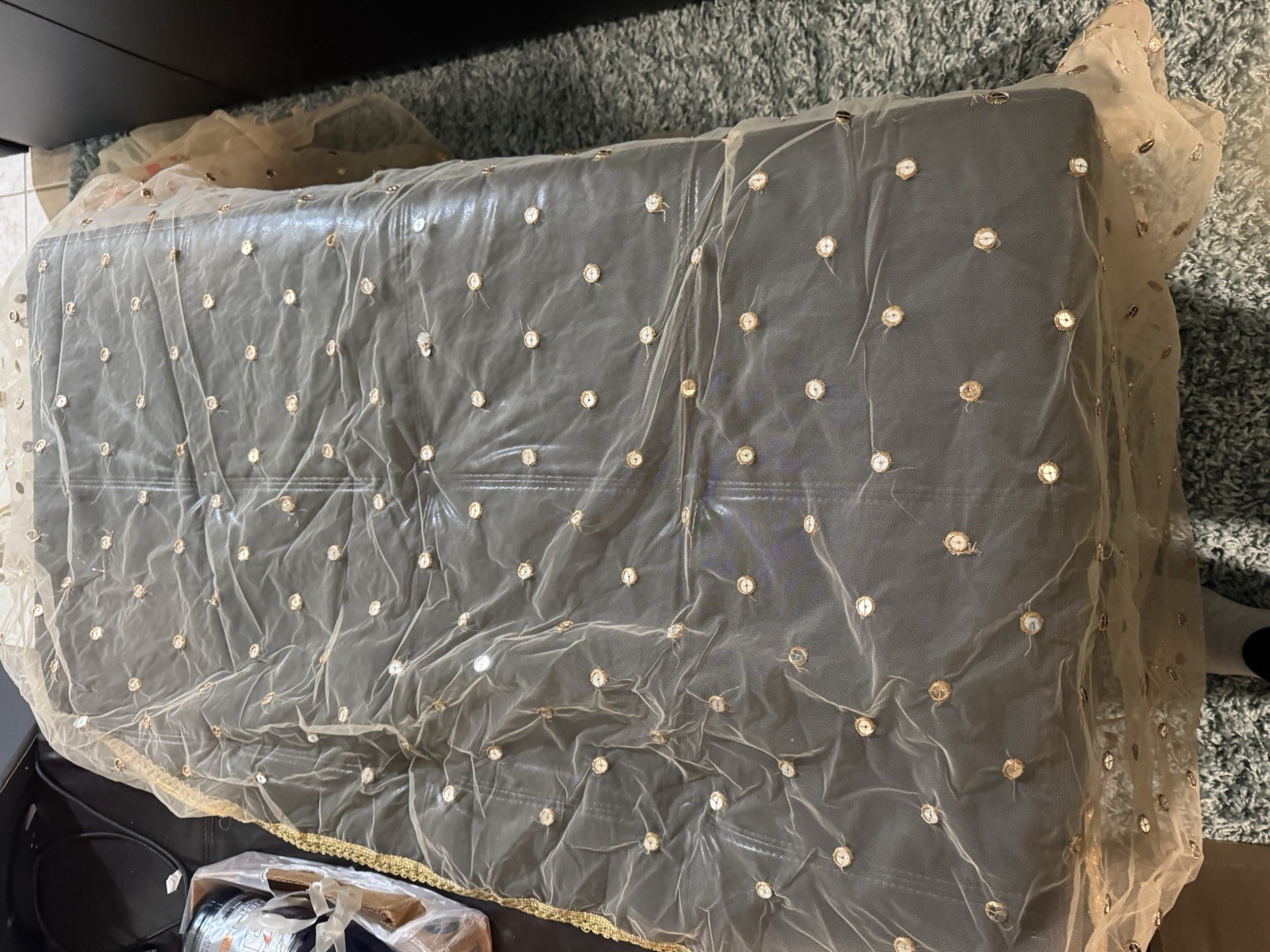 Floral Net Beige Saree With Blouse Size Small