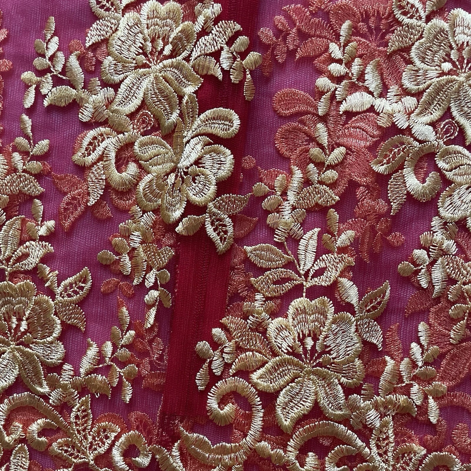 Traditional Vietnamese Red Dress with Gold Floral Embroidery, 5