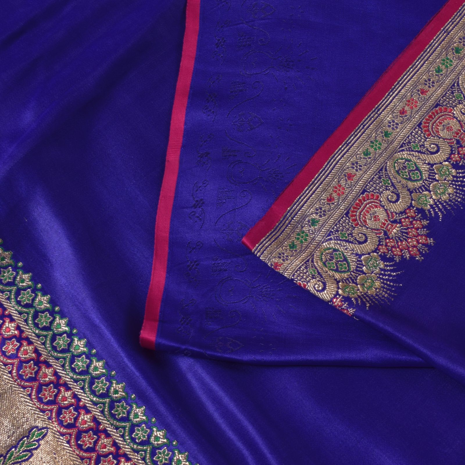 Sanskriti Vintage Soft Bluepure Satin Saree Banarasi Brocade Zari Handwoven 5+Yd