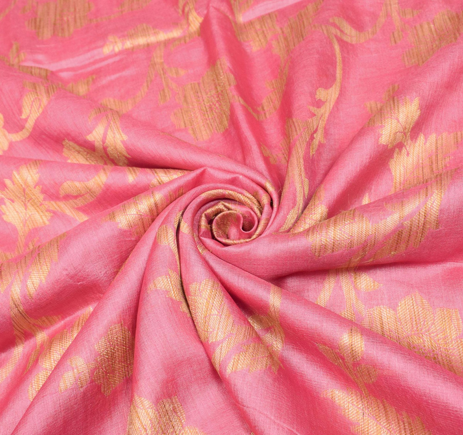 Sushila Vintage Pink Saree Pure Tussar Silk Floral Woven Soft Sari Craft Fabric