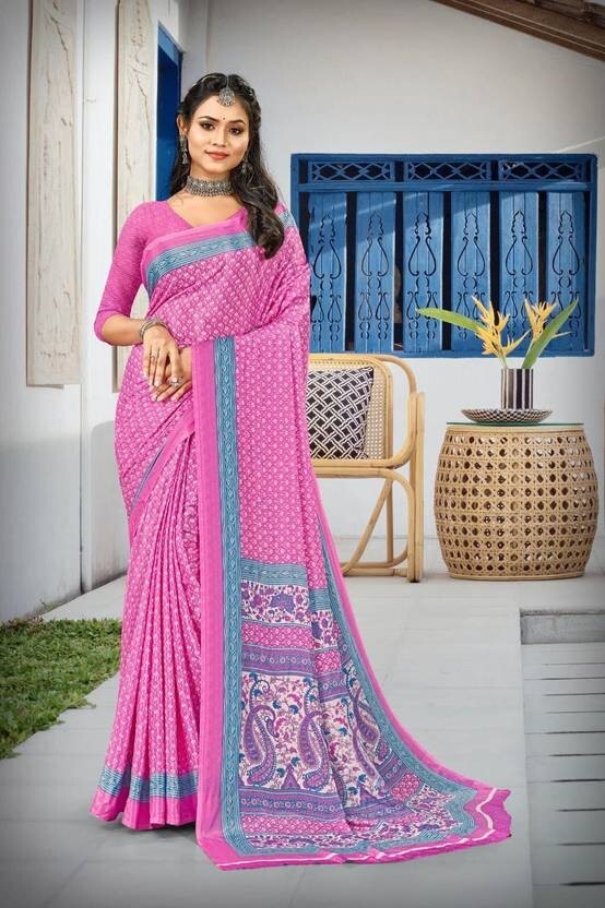 Printed, Floral Print Bollywood Crepe, Pure Silk Saree