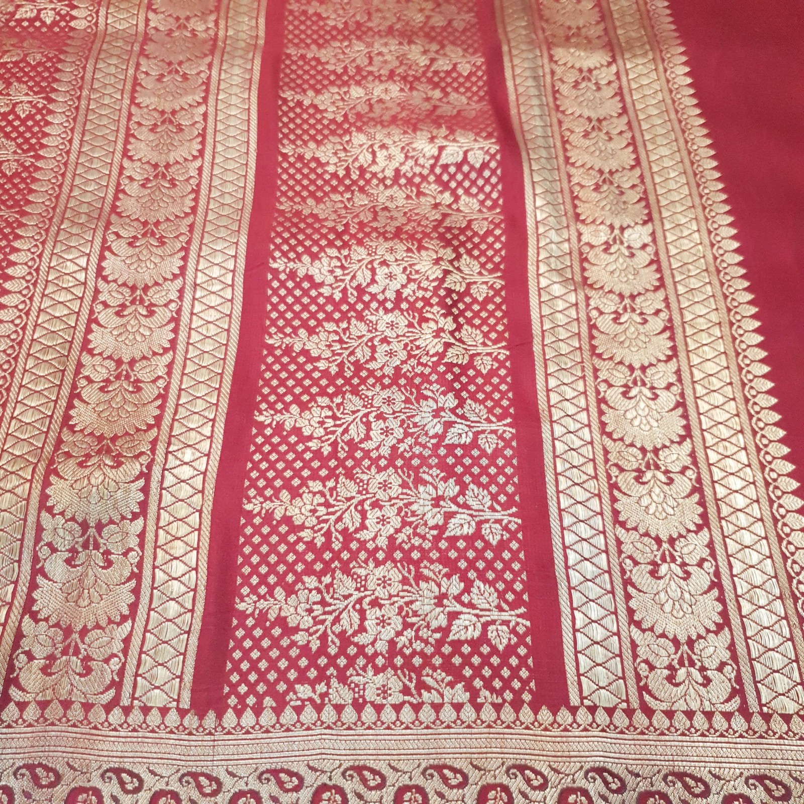 Sushila Vintage Maroon Heavy Saree Pure Satin Silk Banarasi Brocade Sari Fabric