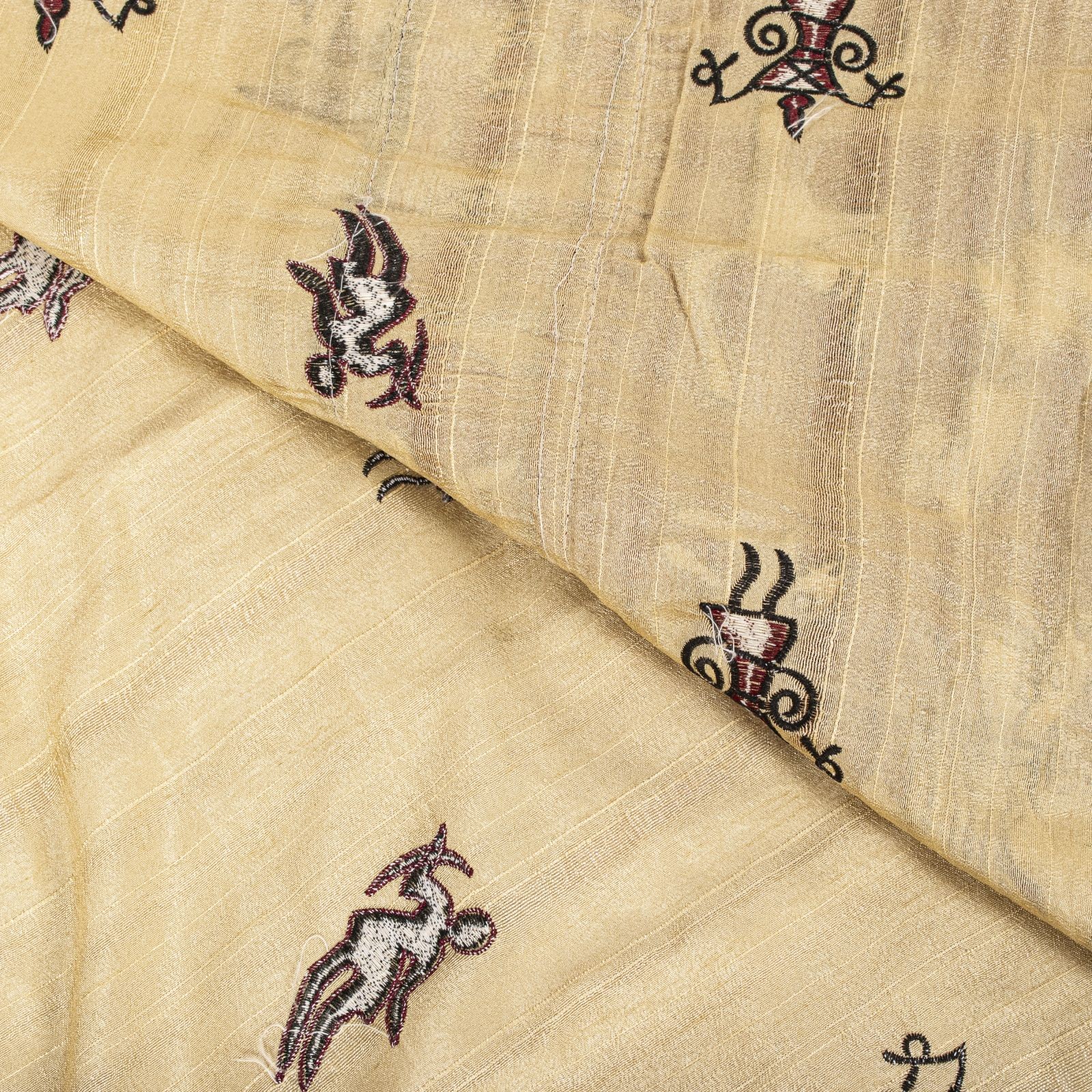 Sanskriti Vintage Cream-Red Saree Art Silk Embroidered Warli Art Sari Fabric