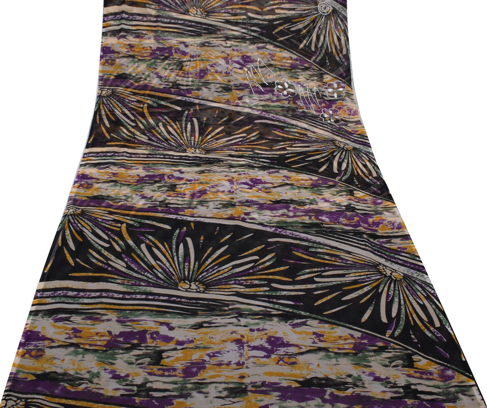 Sushila Vintage Multi-Color Sari Blend Georgette Silk Printed 5 YD Craft Fabric
