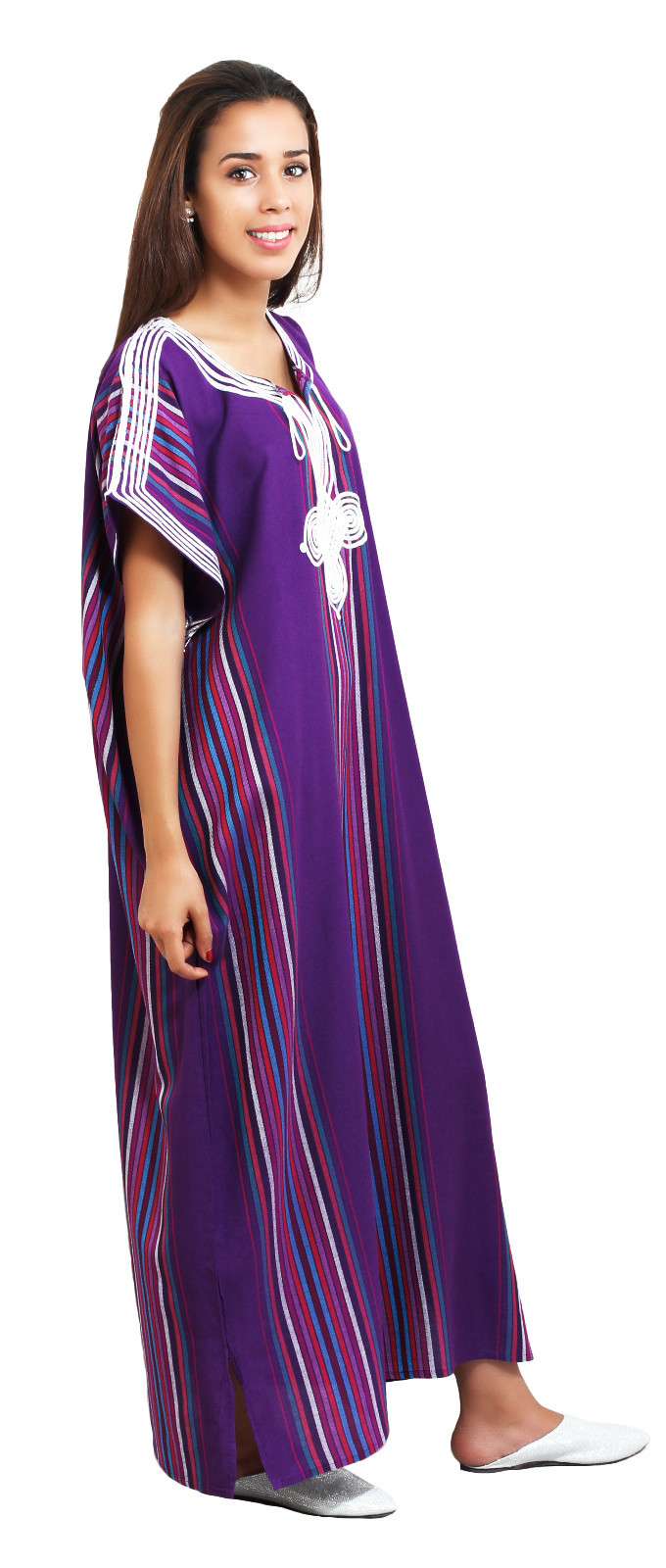 Moroccan Kaftan Caftan Beach Cover Up Summer Dress Casual Linen Sm-Lg Purple