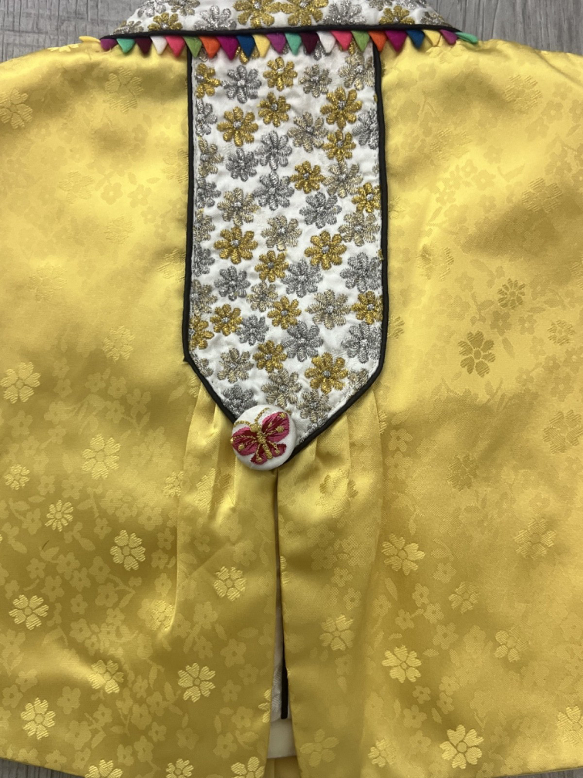 Hanbok Korean Jeojori Kids 3 Yellow White Multicolor Lotus & Butterfly