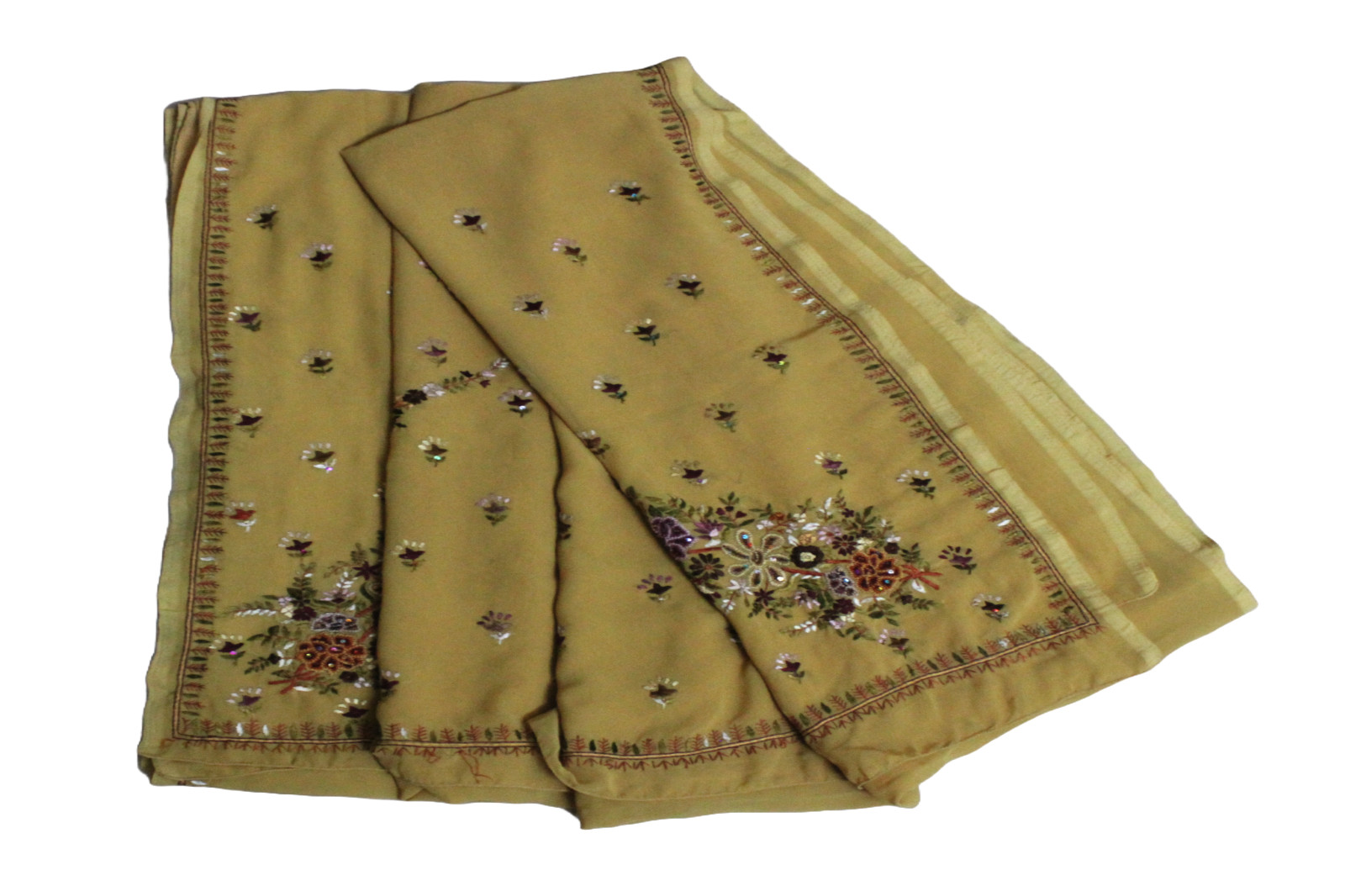 Indian Embroidered Saree Georgette Used Home Decor Vintage Sari Dress Material
