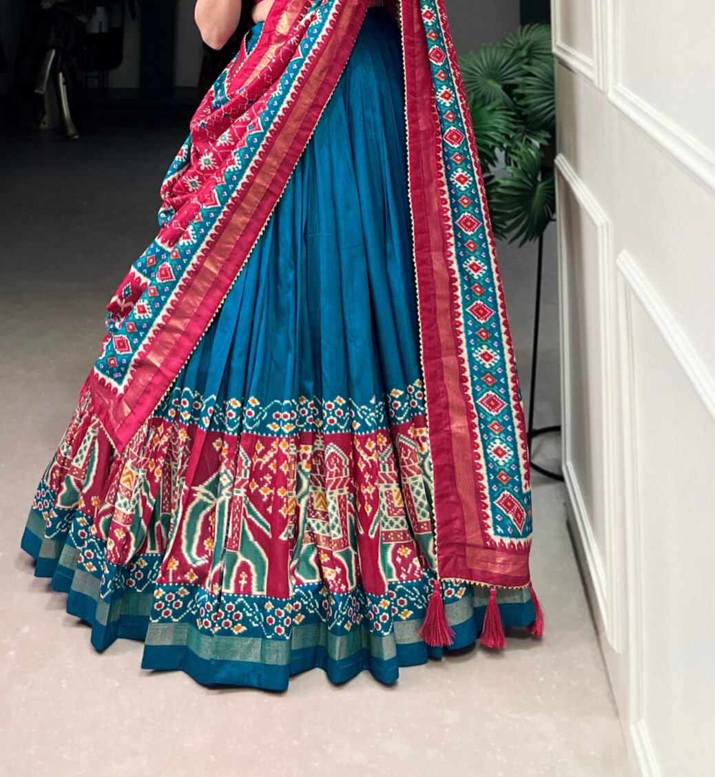 Classic Look Teal Blue Tussar Silk Lehenga Choli With Dupatta For Women & Girls