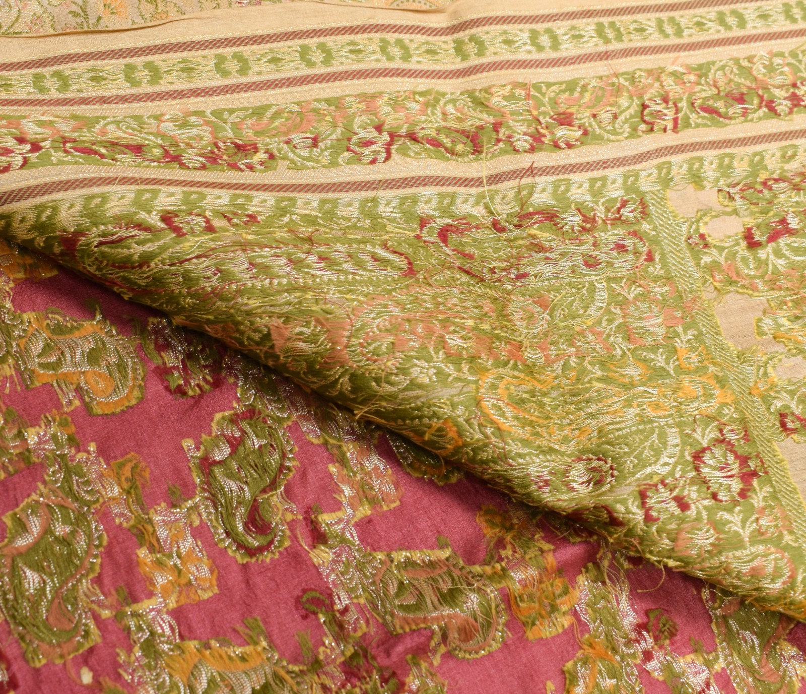 Sushila Vintage All Over Woven Saree 100%Pure Tussar Silk Maroon 5YD Sari Fabric
