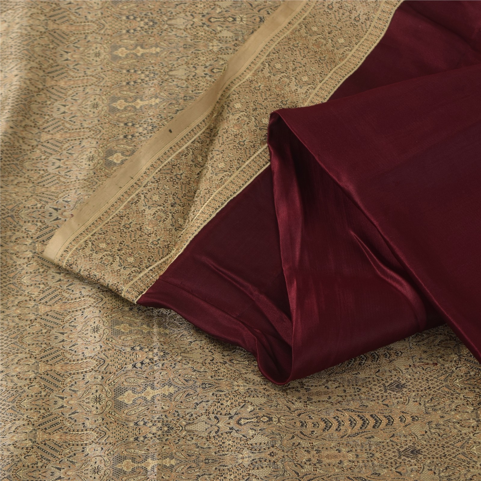 Sanskriti Vintage Dark Red Saree Pure Silk Woven Banarasi 5+Yd Craft Fabric Sari
