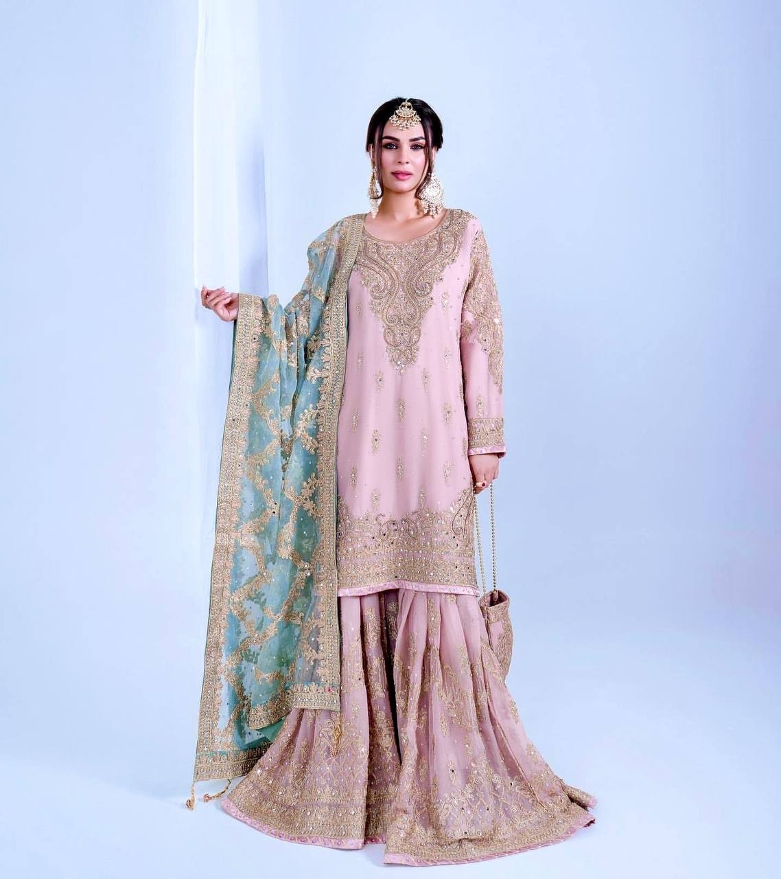 New Indian Style Lavender Faux Georgette Top Palazzo With Dupatta For Wedding