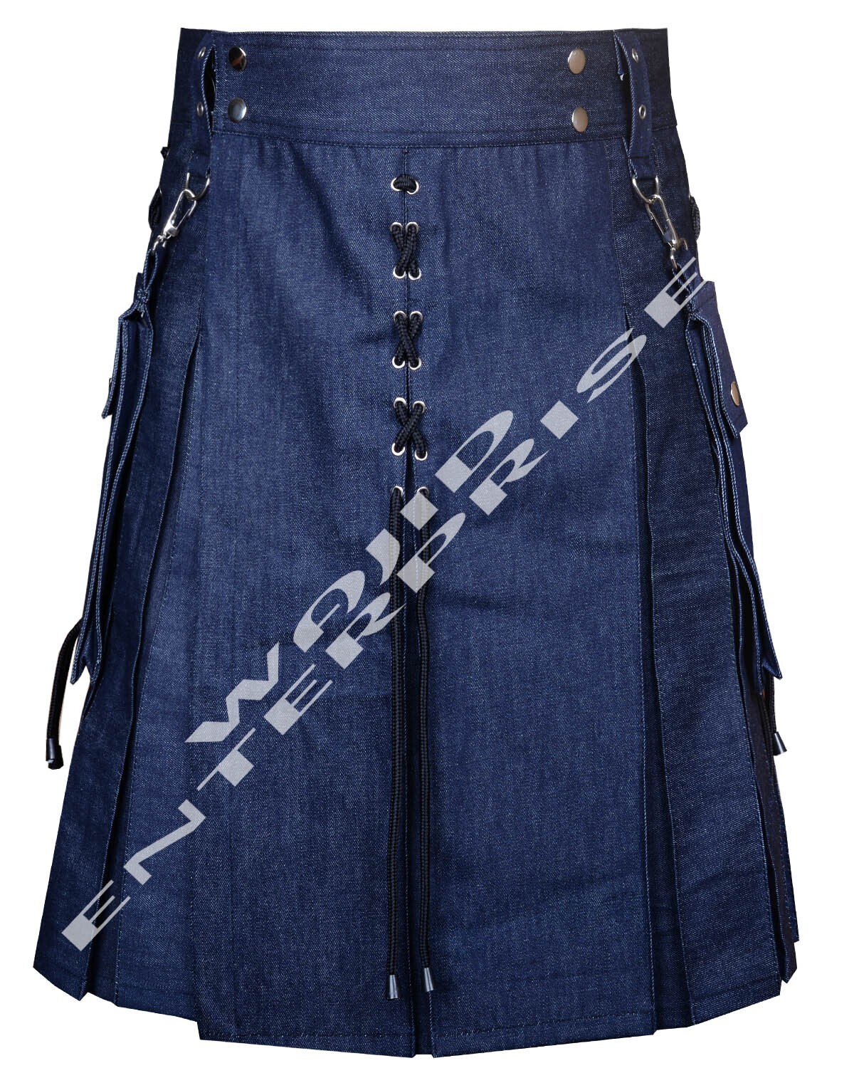 Men’s Utility Blue Denim Kilt – Modern kilt Detachable Pockets Custom Size Kilt
