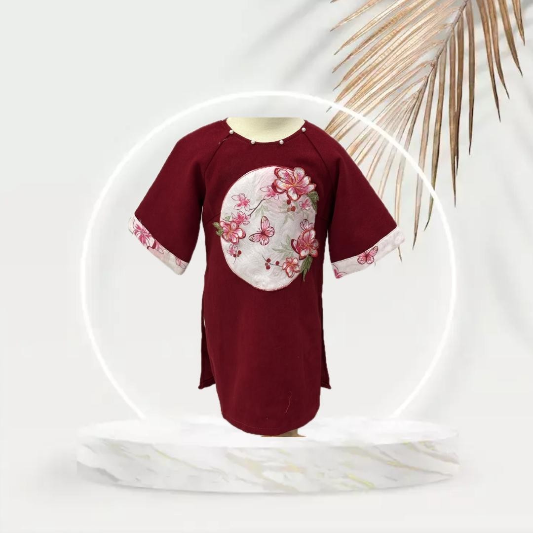 Vietnamese Traditional Family Ao Dai for Toddler/Baby Girl – Red with white Pant