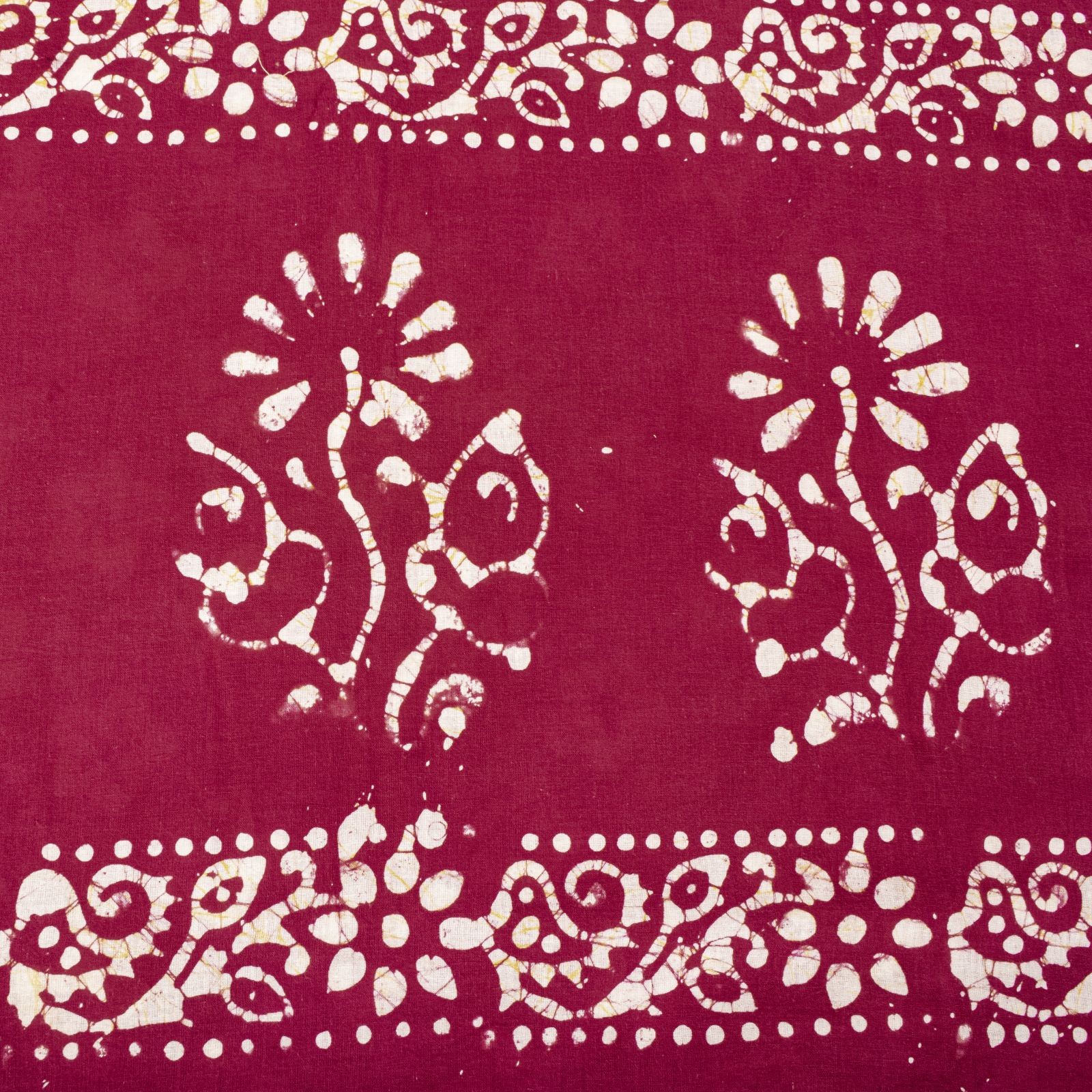 Sanskriti Vintage Saree Red 100% Pure Cotton Batik Work Craft Fabric 5+Yard Sari