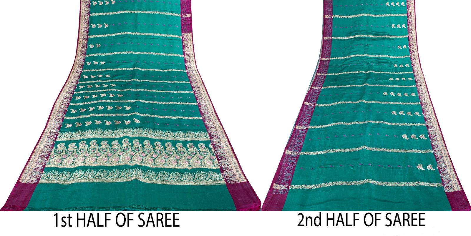 Sanskriti Vintage Green Pure Satin Silk Saree Banarasi Brocade Woven Sari 5Yard