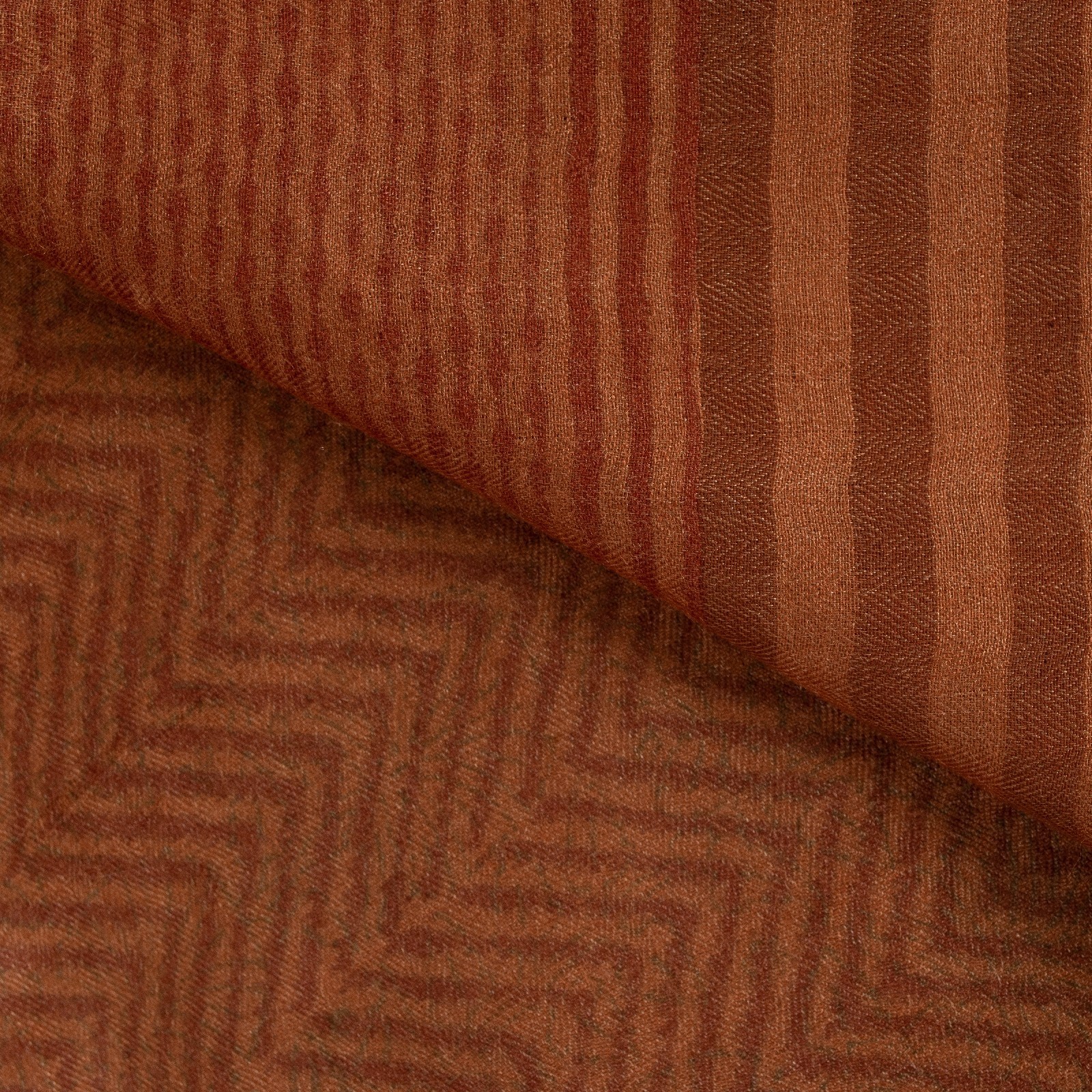 Sanskriti Vintage Dark Peach Sarees 100%Pure Woolen Wave Lines Printed 5+Yd Sari