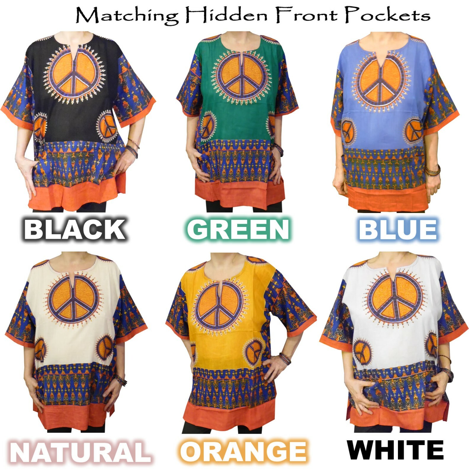 Womens Peace Sign Shirt American Dashiki 100% Cotton