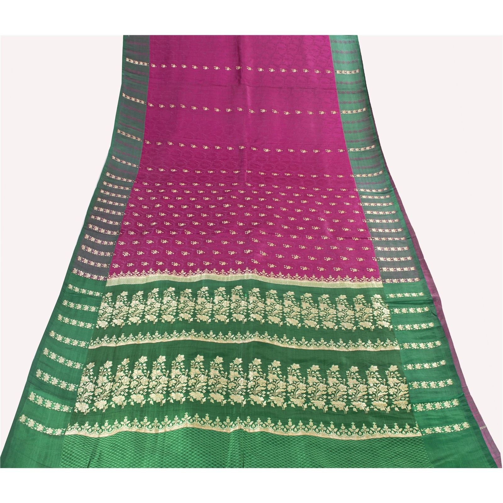 Sanskriti Vintage Purple Pure Satin Sarees Banarasi Brocade Zari Hand Woven 5+YD