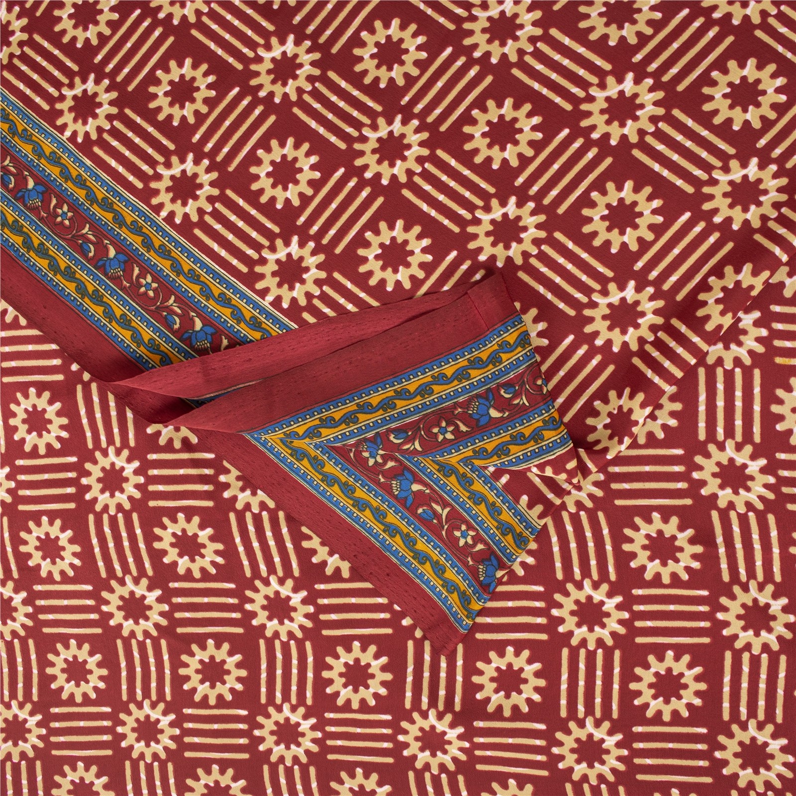Sanskriti Vintage Dark Red Sarees Art Silk Fabric Craft Floral Printed 5 Yd Sari