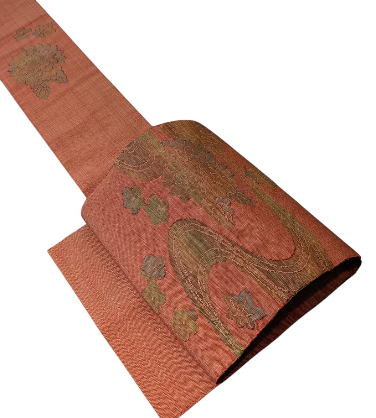 Vintage Japanese Kimono Silk Nagoya Obi Plum Flower Waves Hand-woven Textile Art