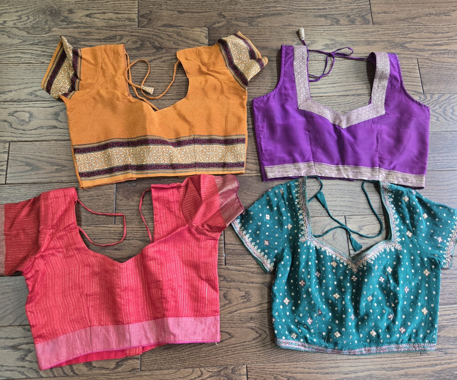 Lot Of 4 Indian Brocade Silk Saree Blouse Festival Worldwide Clothing (B5)